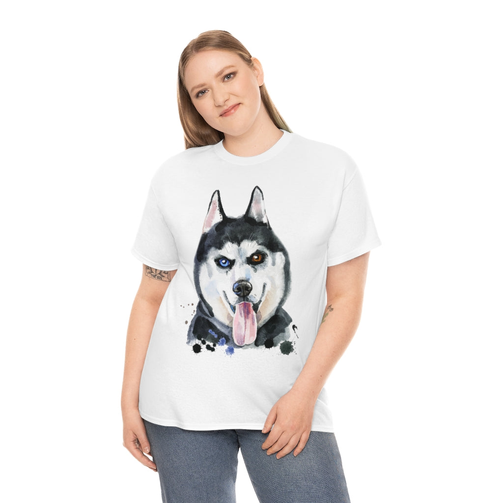 Husky Dog Portrait - Water color - Unisex Heavy Cotton Tee