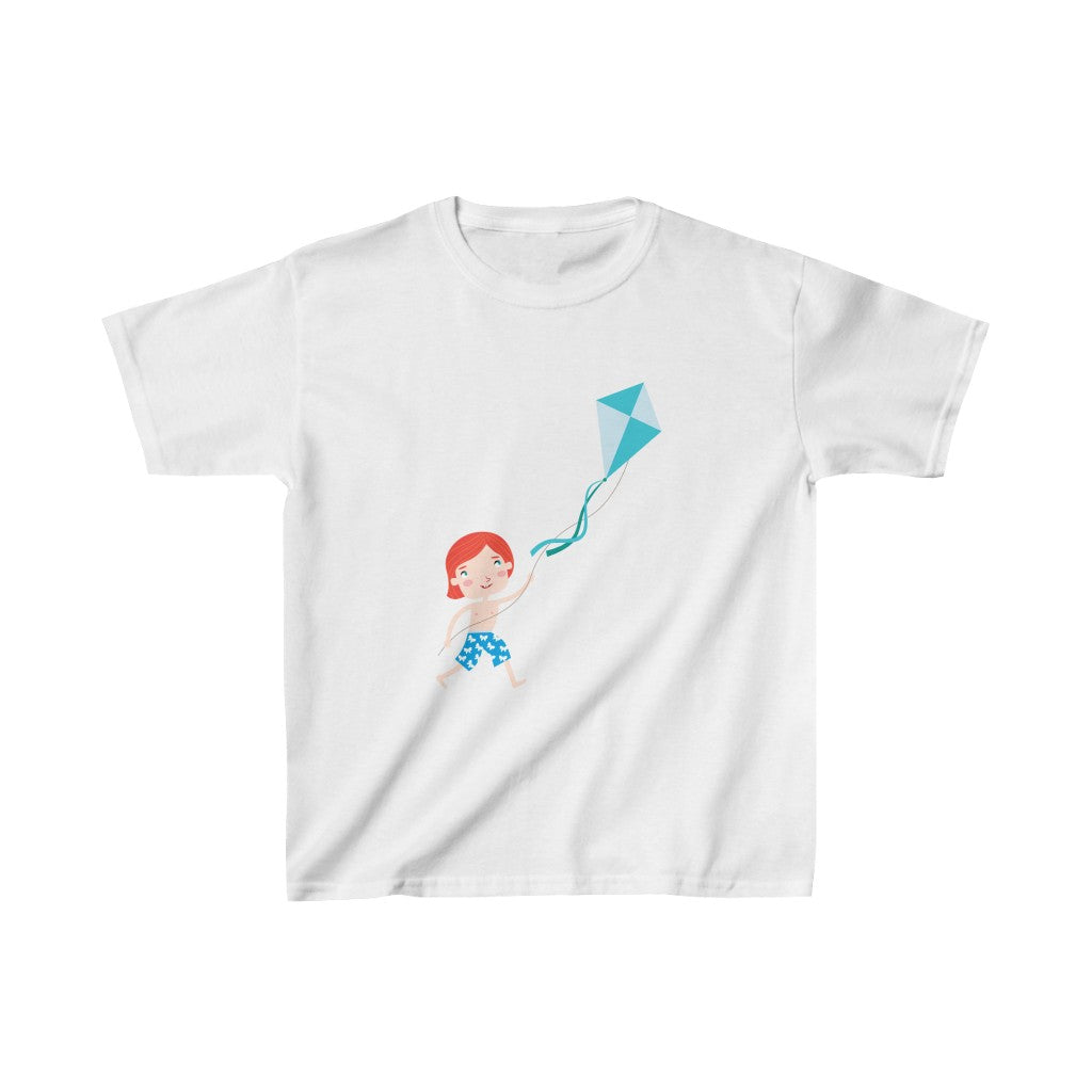 Cartoon Kid with Kite - Kids Heavy Cotton™ Tee