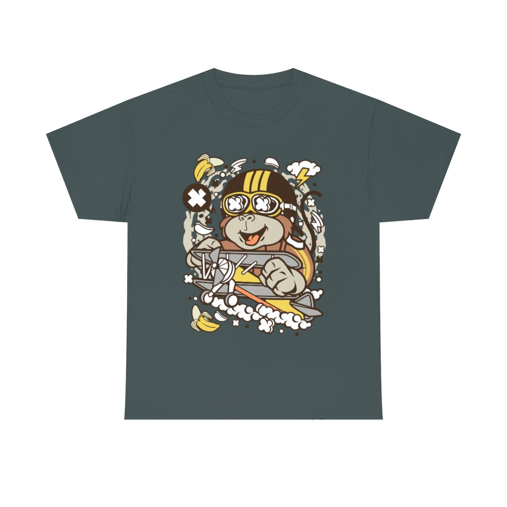 Cartoon Mad Monkey Pilot - Unisex Heavy Cotton Tee