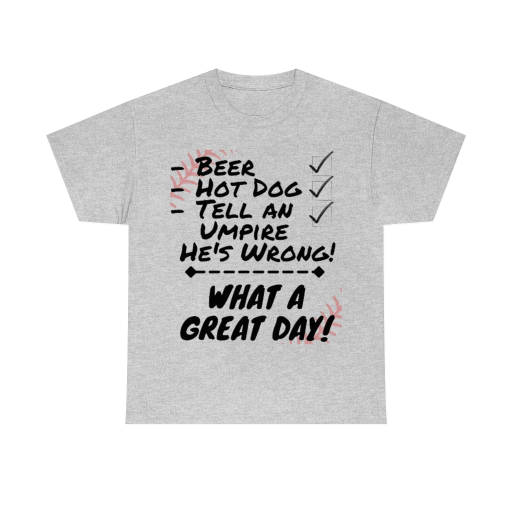 Game Day Check List - Beer, Hot Dog, Umpire - Unisex Cotton Tee