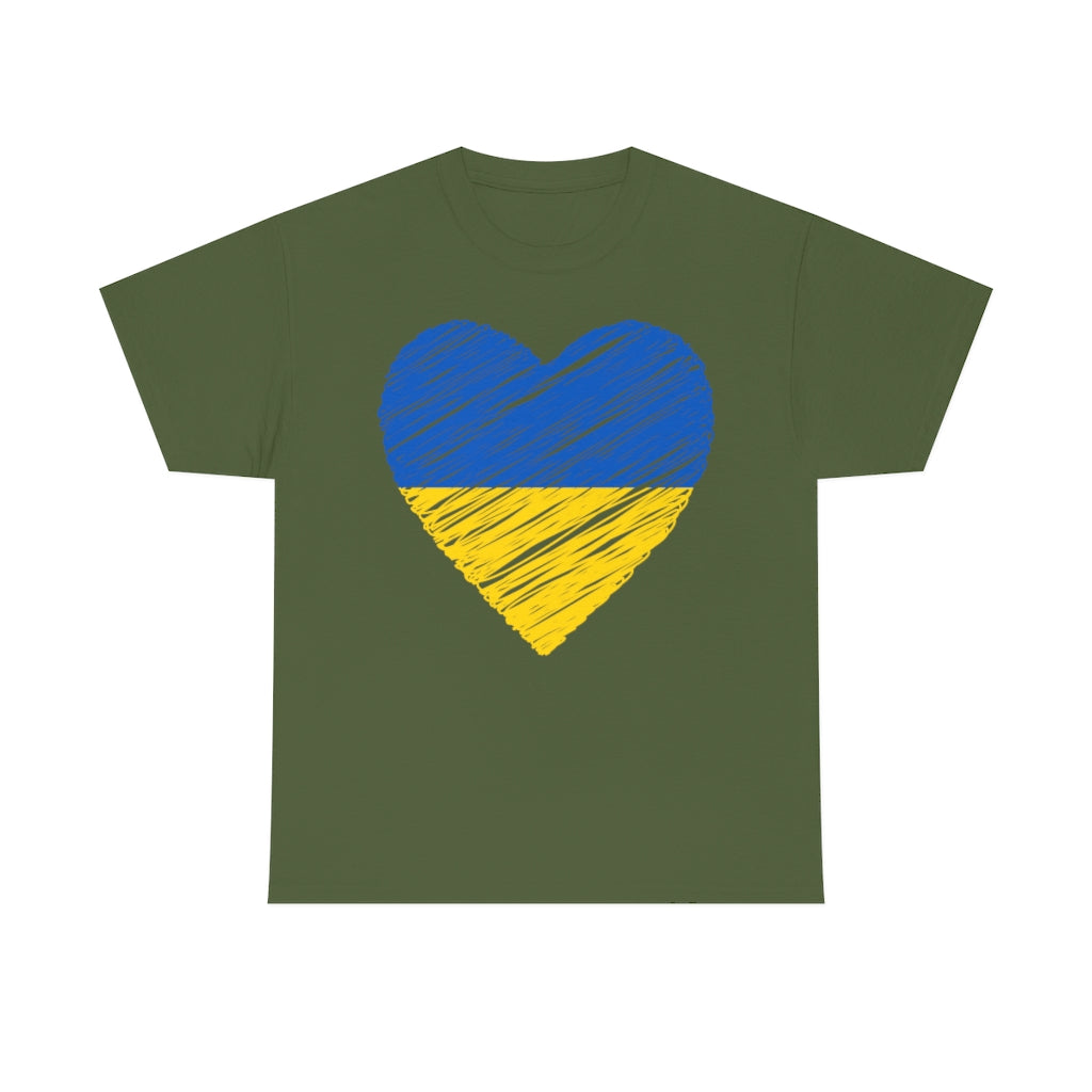 Blue and Yellow Heart - Unisex Heavy Cotton Tee