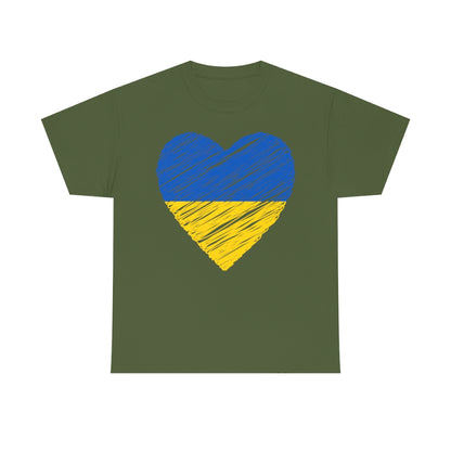 Blue and Yellow Heart - Unisex Heavy Cotton Tee