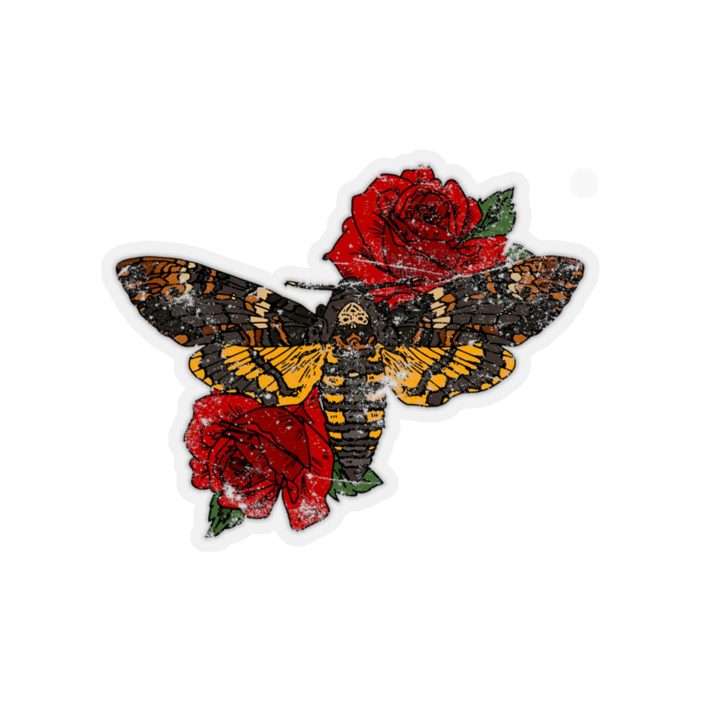 Distressed Moth & Roses Tattoo Art Motif- Kiss-Cut Stickers