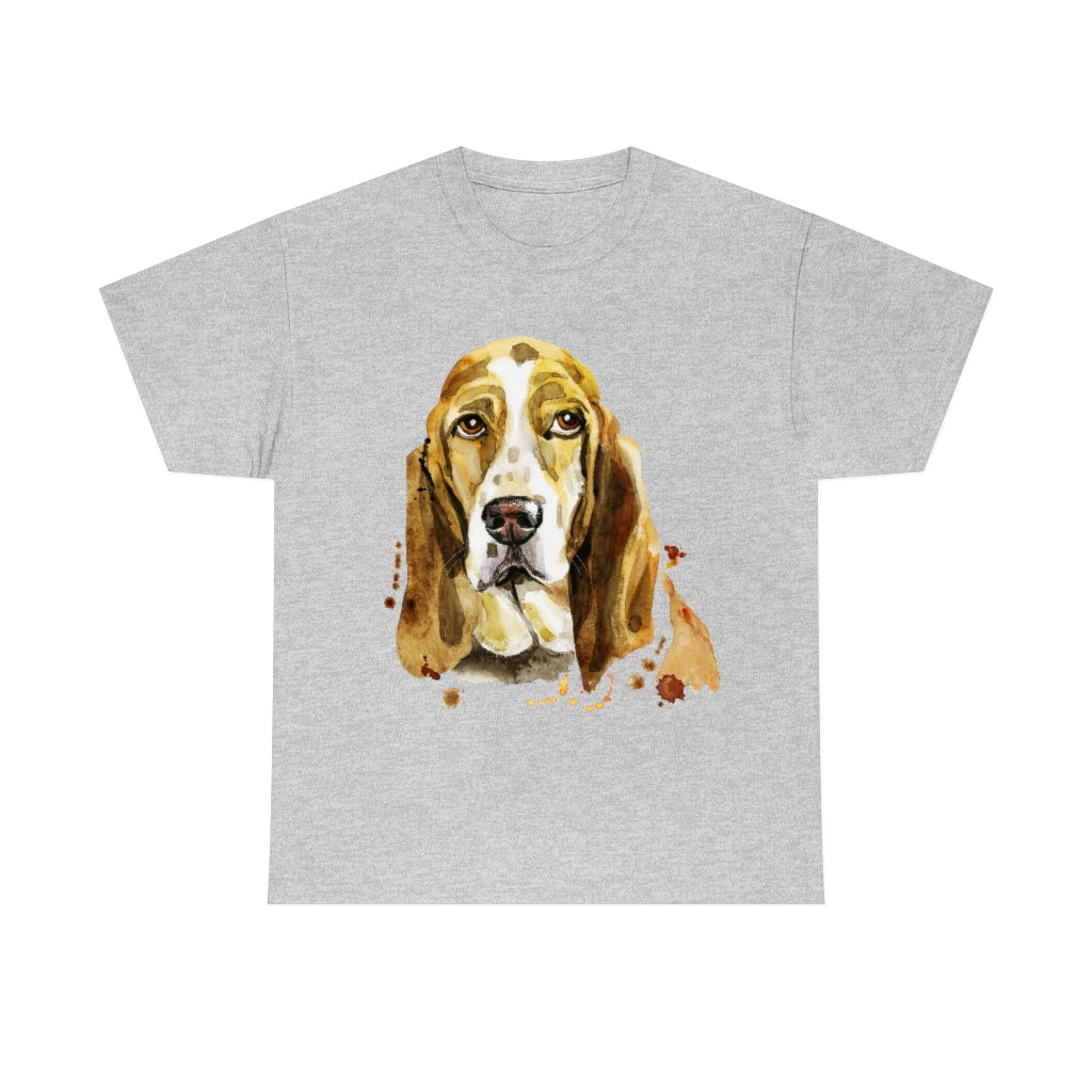 Bassett Hound Dog Portrait - Water color - Unisex Heavy Cotton Tee