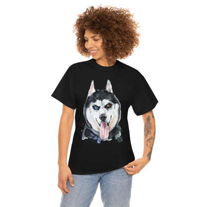 Husky Dog Portrait - Water color - Unisex Heavy Cotton Tee