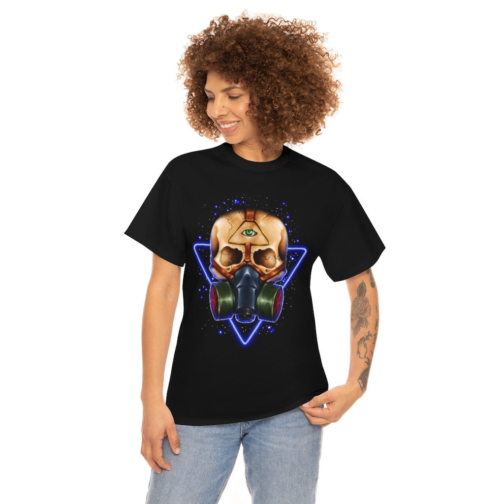 Neon Skull in Gasmask - Unisex Heavy Cotton Tee