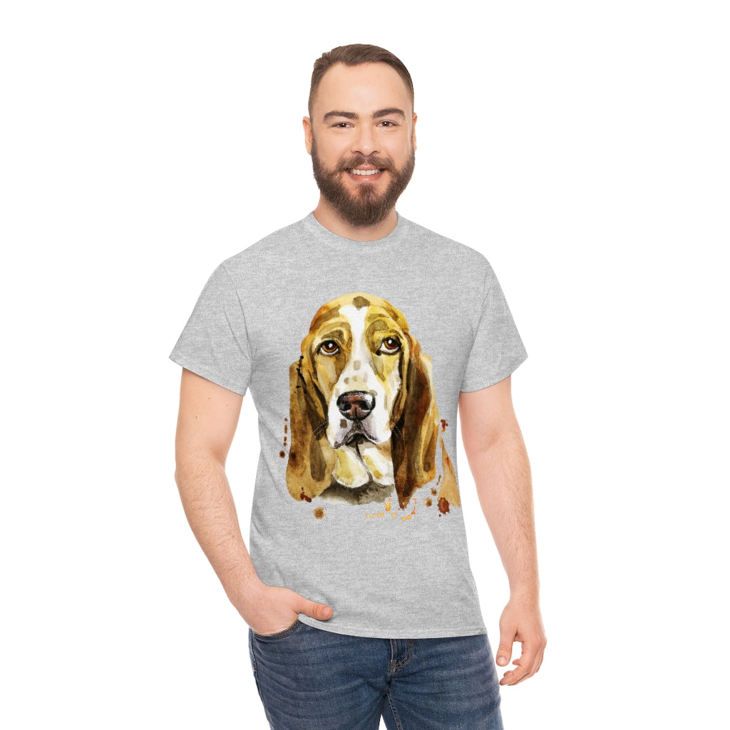 Bassett Hound Dog Portrait - Water color - Unisex Heavy Cotton Tee