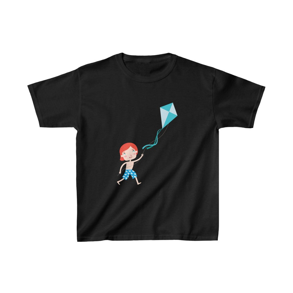 Cartoon Kid with Kite - Kids Heavy Cotton™ Tee