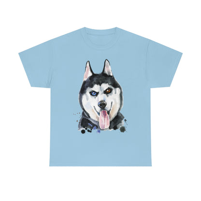 Husky Dog Portrait - Water color - Unisex Heavy Cotton Tee