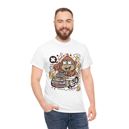 Cartoon Mad Monkey Hotrod - Unisex Heavy Cotton Tee