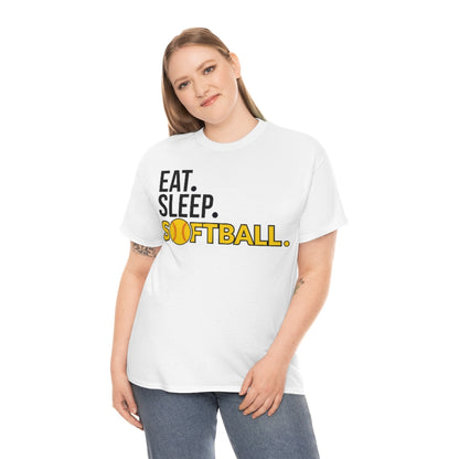 Eat Sleep Softball - Ball motif - Unisex Heavy Cotton Tee