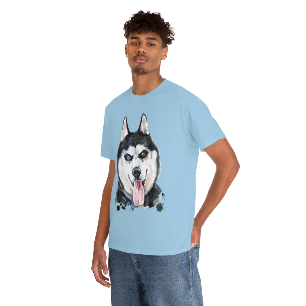 Husky Dog Portrait - Water color - Unisex Heavy Cotton Tee