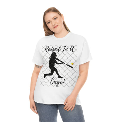 Softball Raised in a Cage - Unisex Cotton Tee