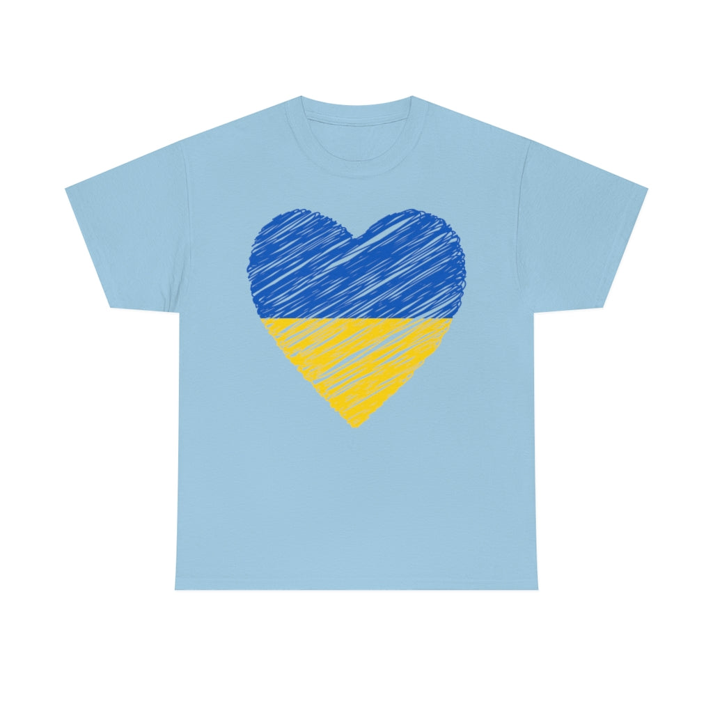 Blue and Yellow Heart - Unisex Heavy Cotton Tee