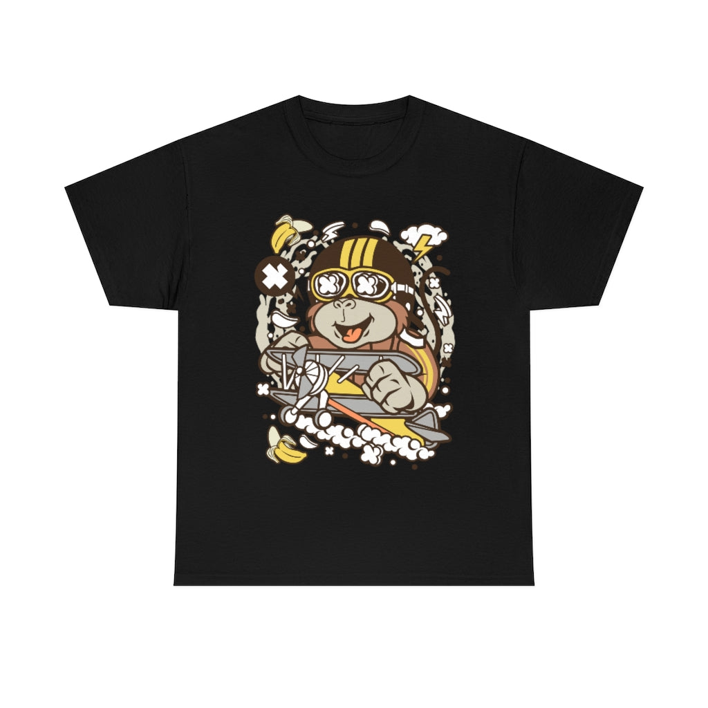 Cartoon Mad Monkey Pilot - Unisex Heavy Cotton Tee