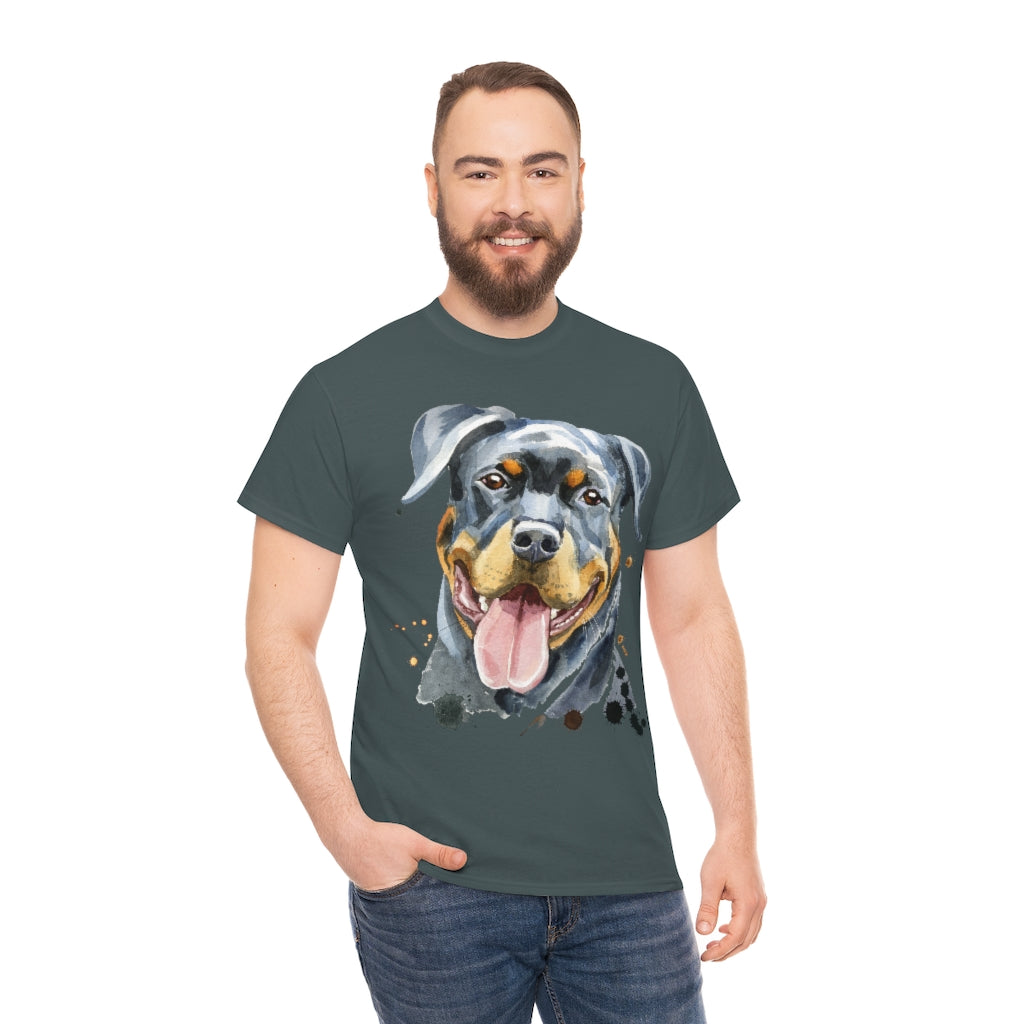 Rottweiller Dog Portrait - Water color - Unisex Heavy Cotton Tee