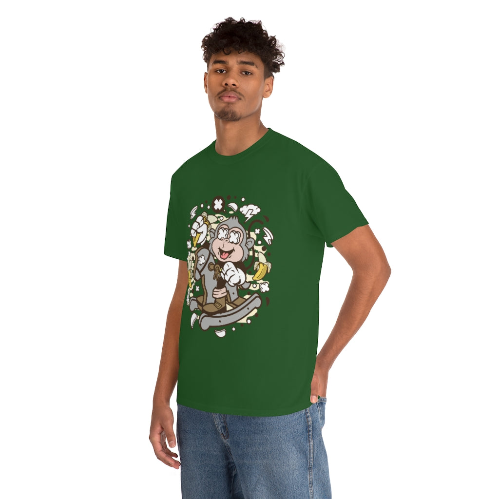 Cartoon Mad Monkey Rocking Horse - Unisex Heavy Cotton Tee