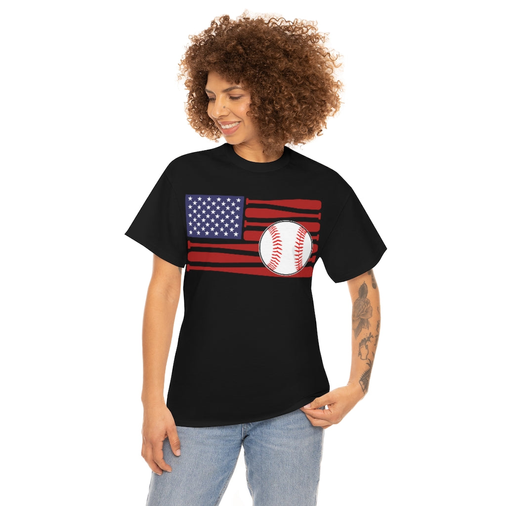 Baseball USA Flag - Unisex Cotton Tee