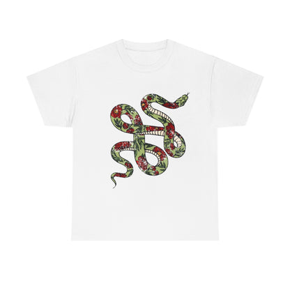 Tattooed Snake Red Flowers distressed - Unisex Heavy Cotton Tee