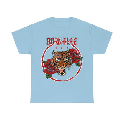 Distressed - Born Free Tiger & Roses tattoo motif - Unisex Heavy Cotton Tee