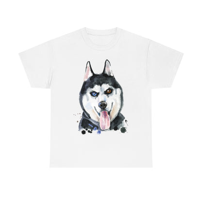 Husky Dog Portrait - Water color - Unisex Heavy Cotton Tee