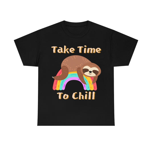 Take Time to Chill - Sloth on Rainbow - Unisex Heavy Cotton Tee