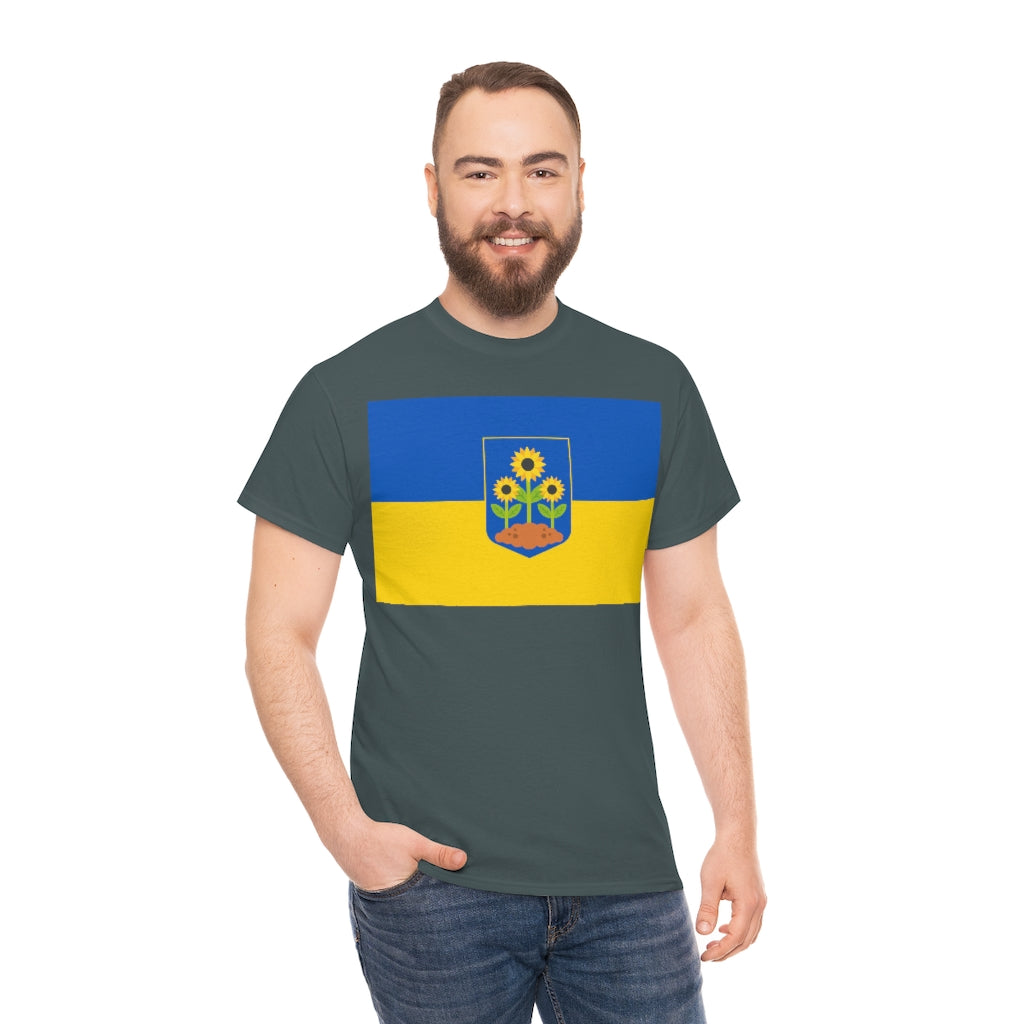 Ukrainian Flag - Sunflower Trident - Unisex Heavy Cotton Tee