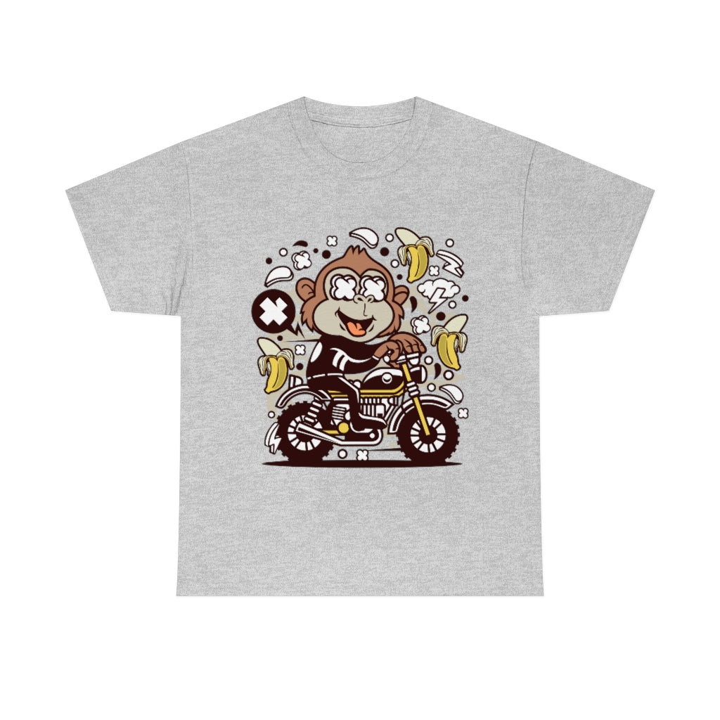 Cartoon Mad Monkey Motocrosser - Unisex Heavy Cotton Tee