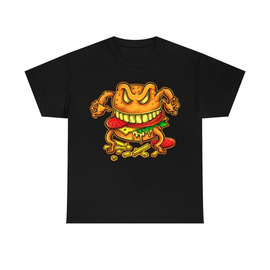 Cartoon Art - Evil Deluxe Cheese Burger - Unisex Heavy Cotton Tee