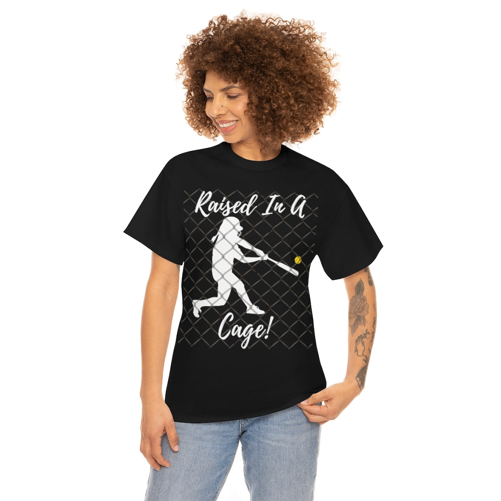 Softball Raised in a Cage - Unisex Cotton Tee