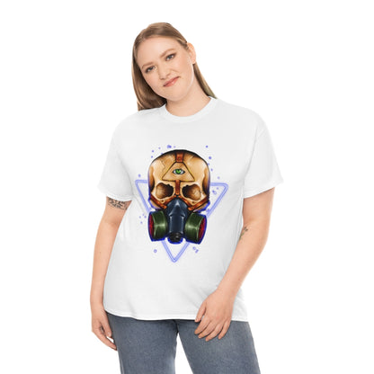 Neon Skull in Gasmask - Unisex Heavy Cotton Tee