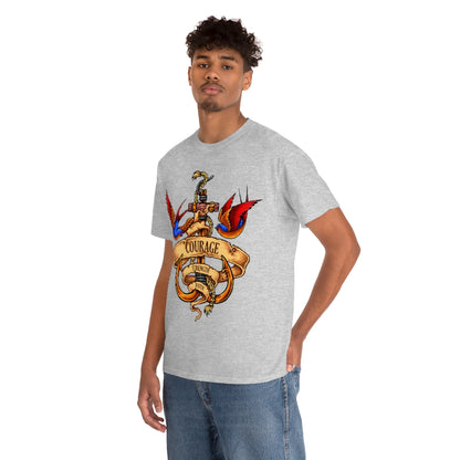 Cartoon Art - Swallows & Anchor - Courage Strength Faith - Unisex Heavy Cotton Tee