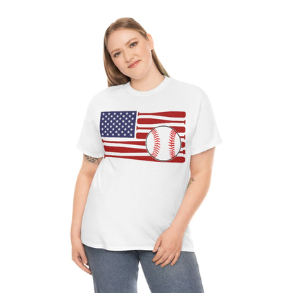 Baseball USA Flag - Unisex Cotton Tee