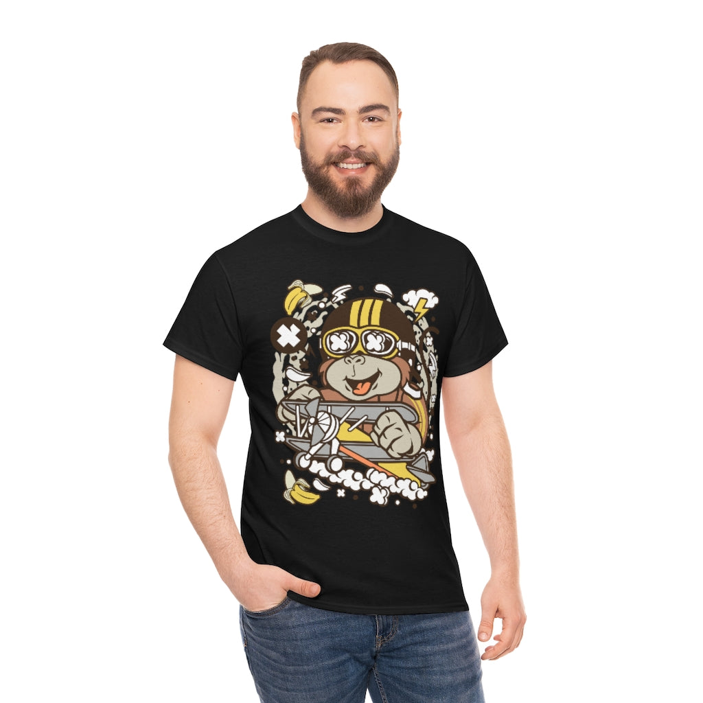 Cartoon Mad Monkey Pilot - Unisex Heavy Cotton Tee