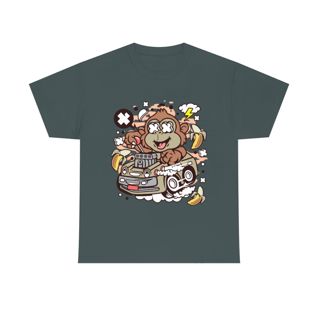 Cartoon Mad Monkey Hotrod - Unisex Heavy Cotton Tee