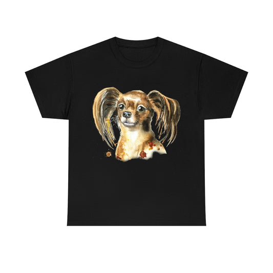 Papillon Dog Portrait - Water color - Unisex Heavy Cotton Tee