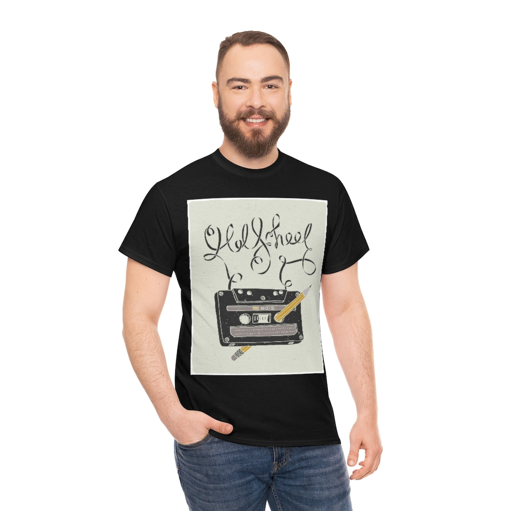 Retro - Old School Cassette Tape and Pencil - Unisex Heavy Cotton Tee