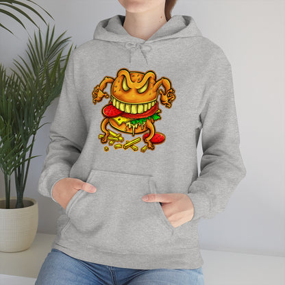 Cartoon Art - Evil Deluxe Cheese Burger - Unisex Heavy Blend™ Hooded Sweatshirt