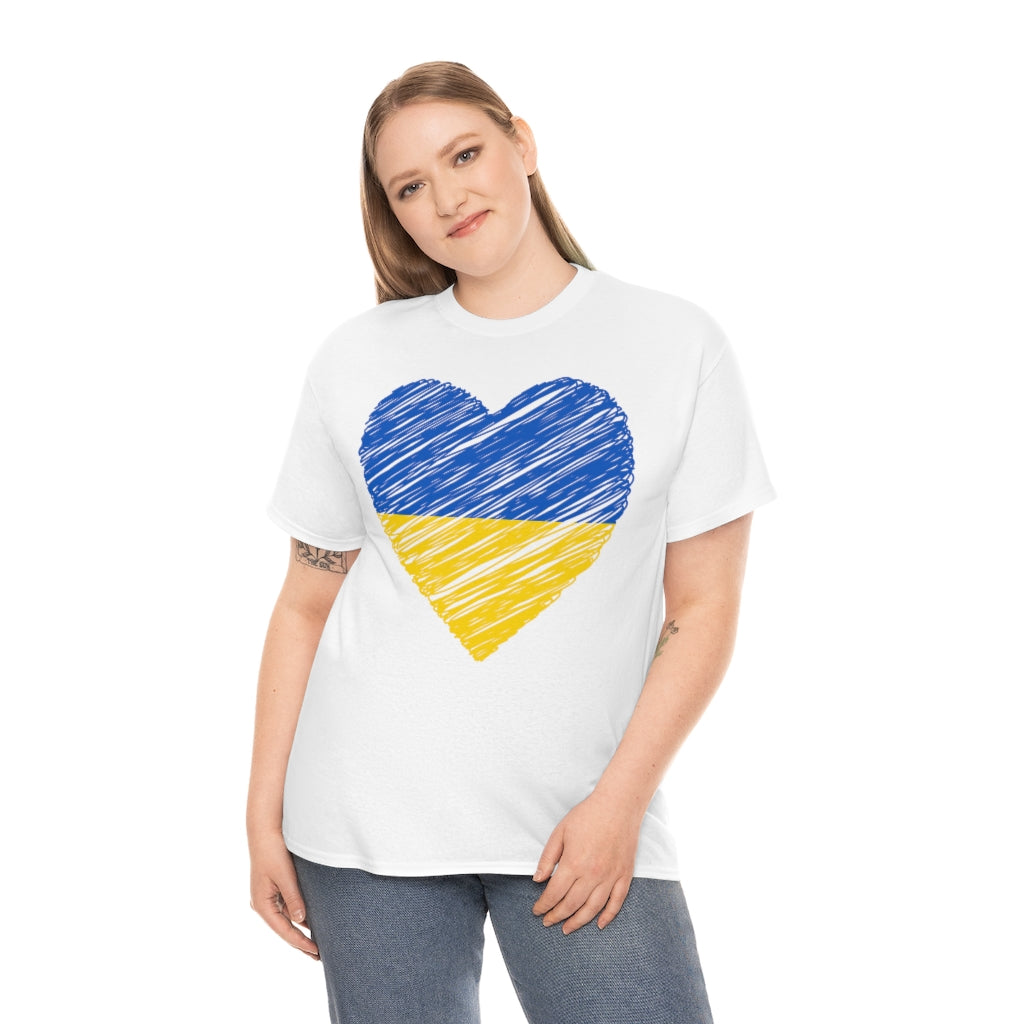 Blue and Yellow Heart - Unisex Heavy Cotton Tee