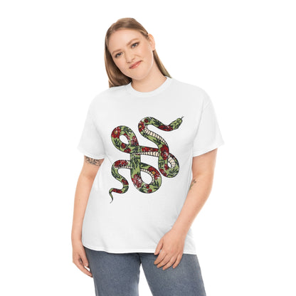 Tattooed Snake Red Flowers distressed - Unisex Heavy Cotton Tee