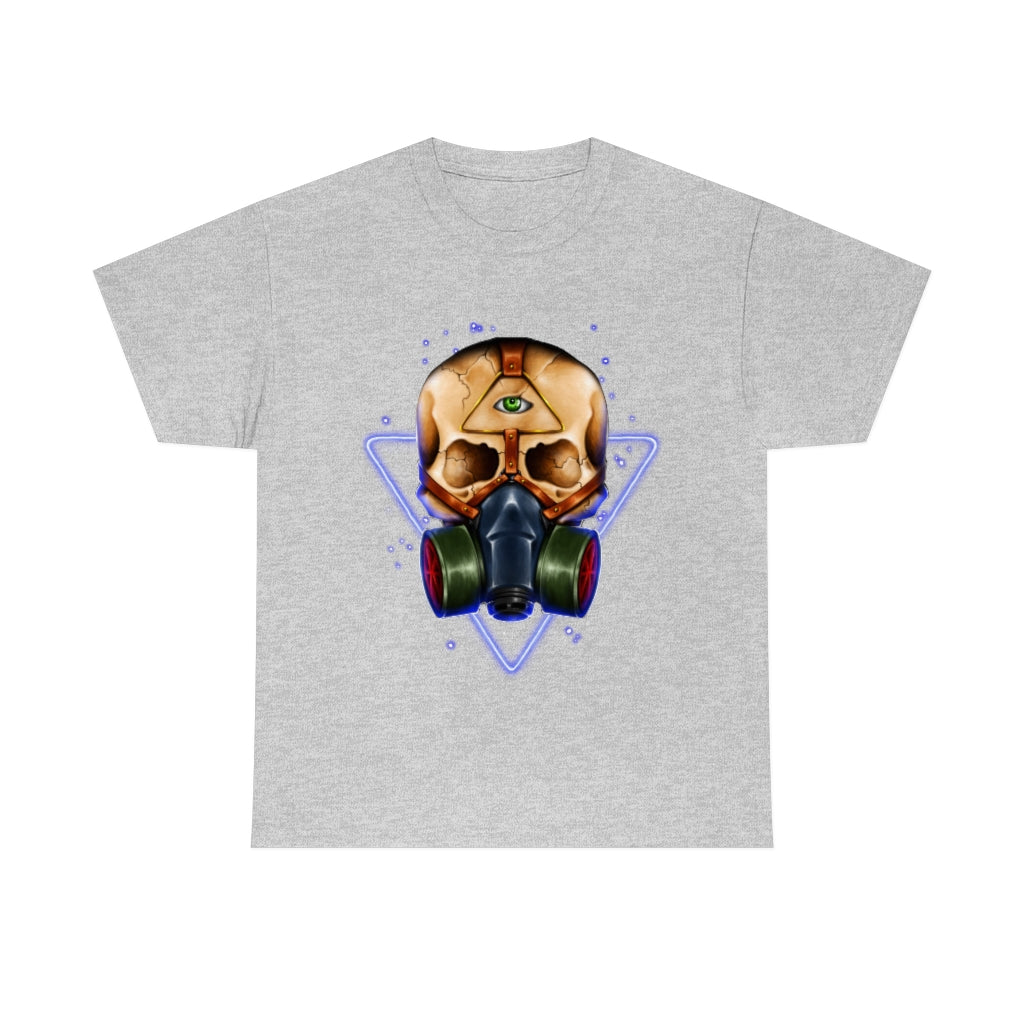 Neon Skull in Gasmask - Unisex Heavy Cotton Tee