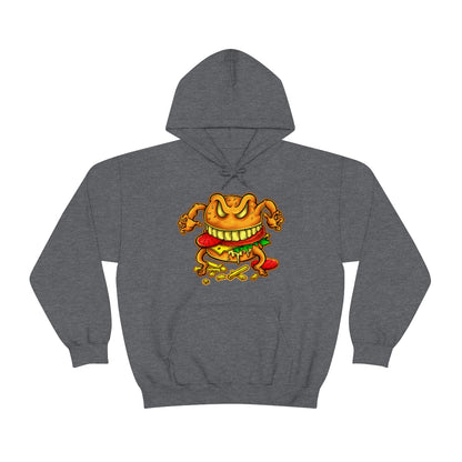 Cartoon Art - Evil Deluxe Cheese Burger - Unisex Heavy Blend™ Hooded Sweatshirt