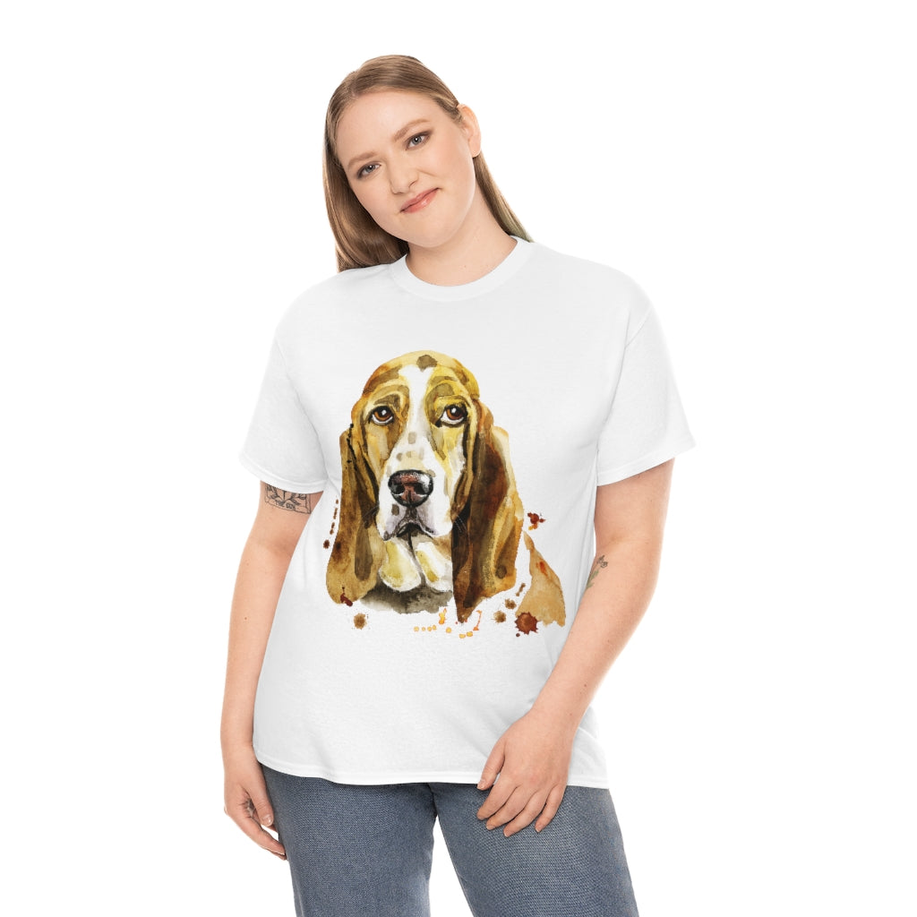 Bassett Hound Dog Portrait - Water color - Unisex Heavy Cotton Tee