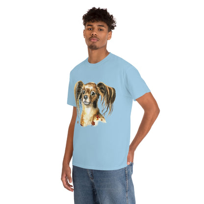 Papillon Dog Portrait - Water color - Unisex Heavy Cotton Tee