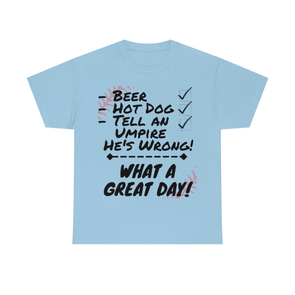 Game Day Check List - Beer, Hot Dog, Umpire - Unisex Cotton Tee