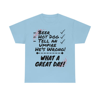 Game Day Check List - Beer, Hot Dog, Umpire - Unisex Cotton Tee