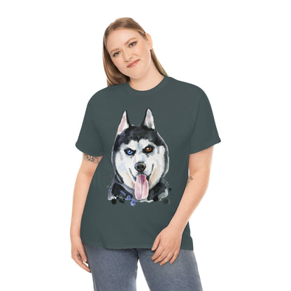 Husky Dog Portrait - Water color - Unisex Heavy Cotton Tee