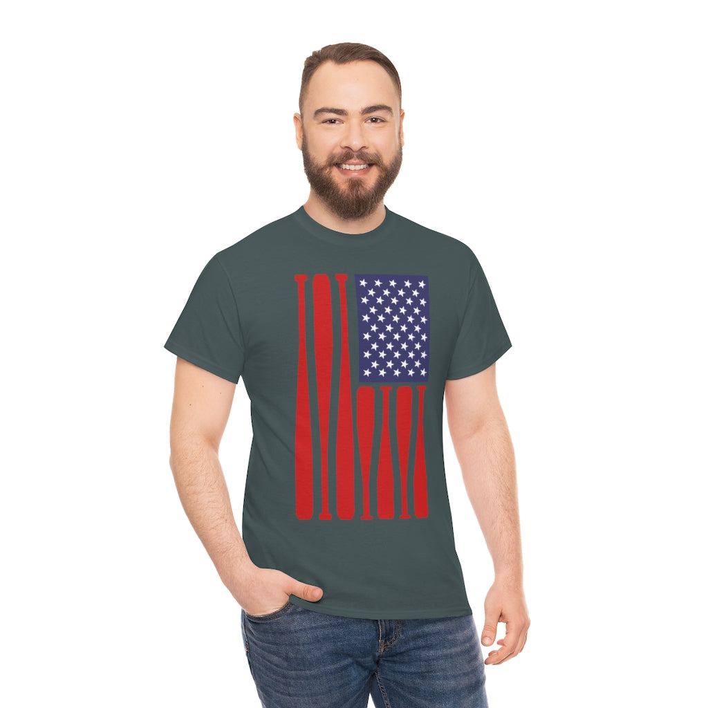 USA Flag Baseball Bats - Unisex Cotton Tee