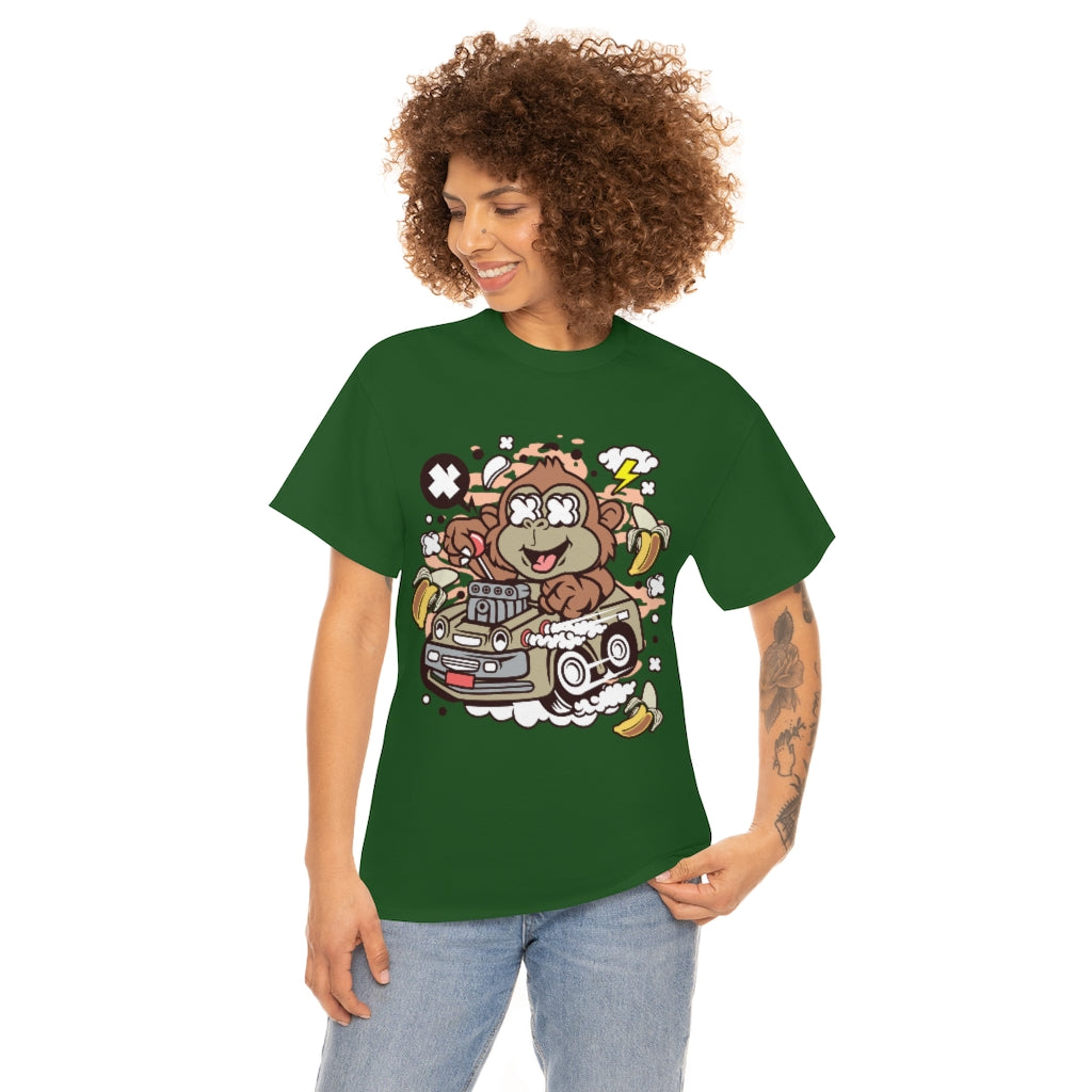 Cartoon Mad Monkey Hotrod - Unisex Heavy Cotton Tee