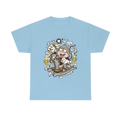 Cartoon Mad Monkey Rocking Horse - Unisex Heavy Cotton Tee